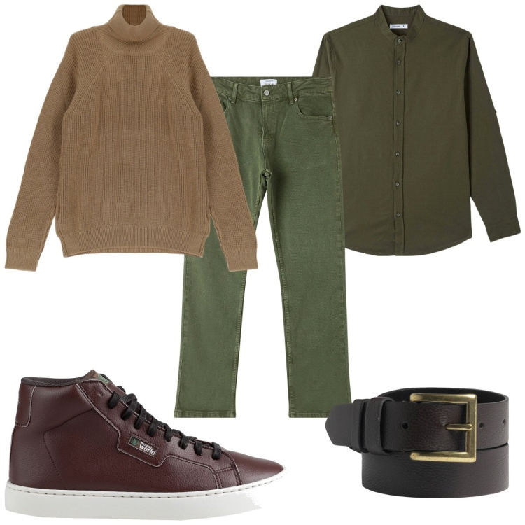 Outfit uomo - Total look #1806579. Stile Casual per Tutti i giorni. Abbinamento con sneakers alte, camicie, pantaloni, maglieria, cinture.
