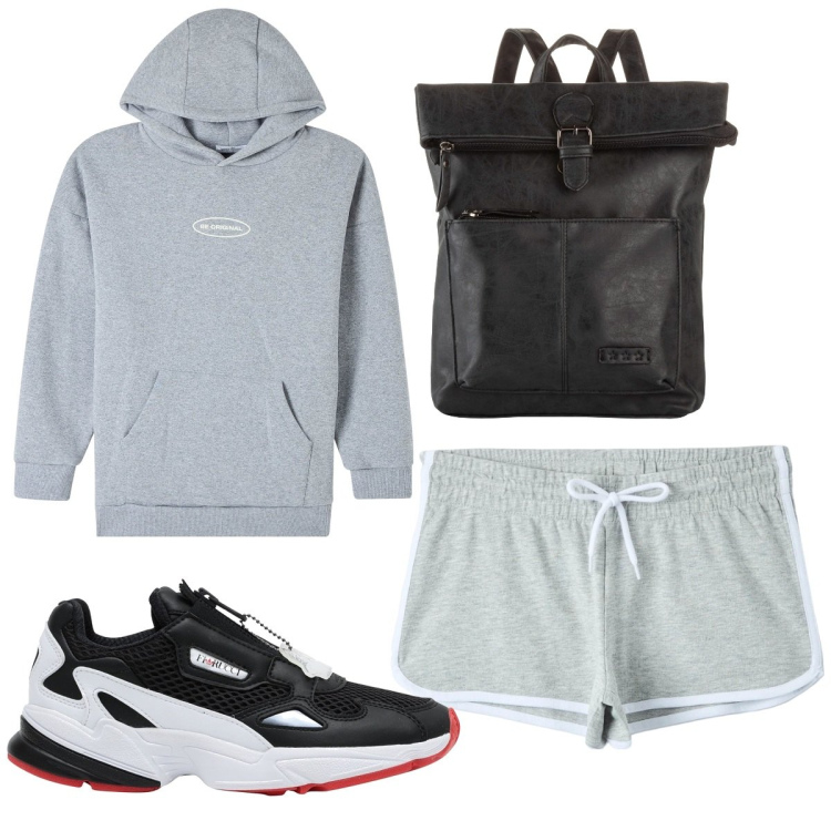 Outfit donna - Total look #1806636. Stile Basic per Sport. Abbinamento con zaini, sneakers, shorts, felpe con cappuccio.