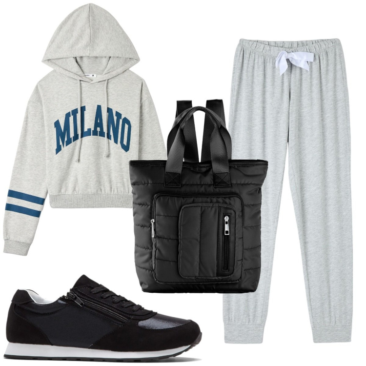 Outfit donna - Total look #1806639. Stile Basic per Sport. Abbinamento con sneakers, zaini, pigiama, felpe con cappuccio.