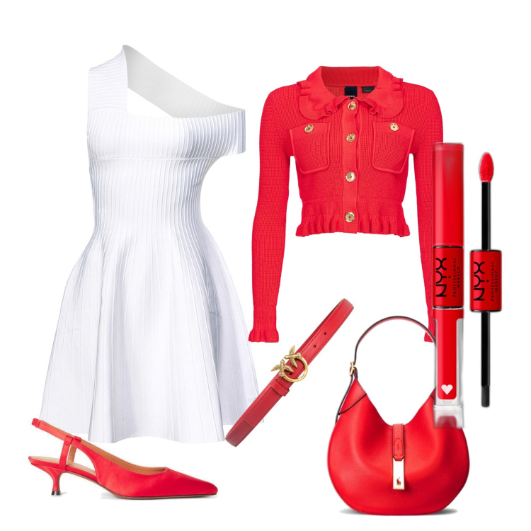 Outfit donna - L\'amica estrosa a San Valentino. Stile Chic per Serata fuori. Abbinamento con rossetti, vestiti asimmetrici, cappotti, cinture, borse a spalla, scarpe col tacco.