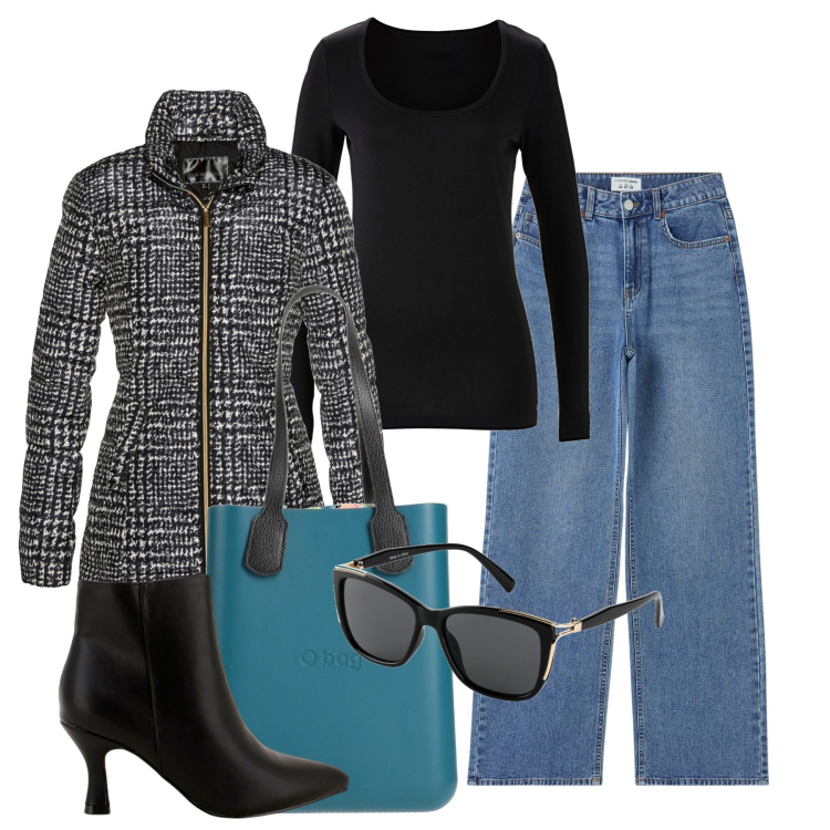 Outfit donna - Inverno. Stile Casual chic per Tutti i giorni. Abbinamento con t-shirt sportive, giacche, occhiali da sole, borse a mano, jeans, stivaletti.