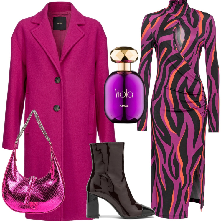 Outfit donna - Sexy night. Stile Sexy per Serata fuori. Abbinamento con profumi, vestiti midi/longuette, cappotti, borse a spalla, stivaletti.