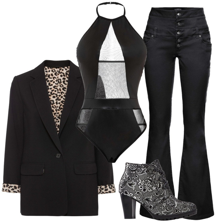 Outfit donna - Total look #1806749. per Serata fuori. Abbinamento con body, pantaloni, stivaletti, blazer.