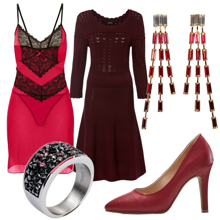 Outfit donna - Total look #1806757. Stile Casual chic per Serata fuori. Abbinamento con anelli, orecchini, vestiti, vestaglie, décolleté.