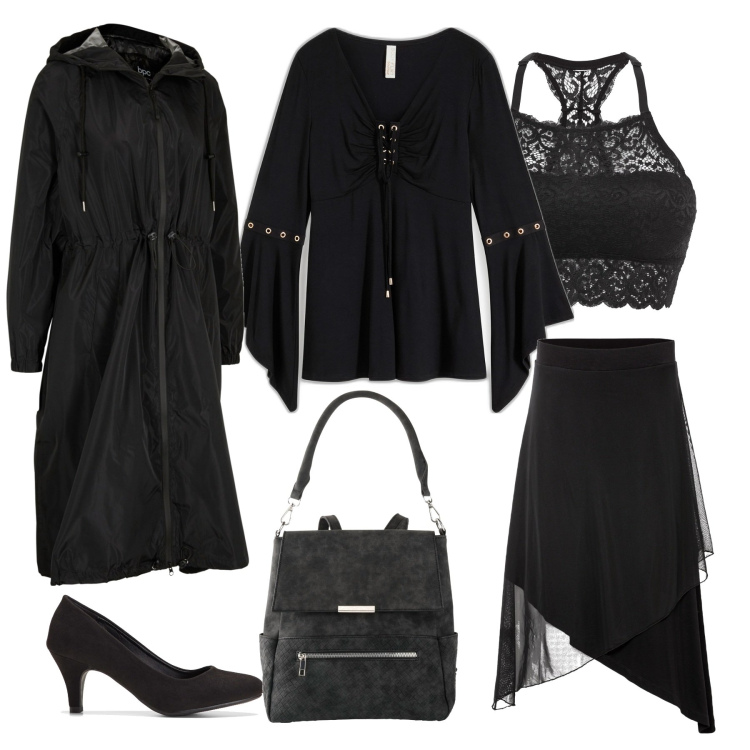Outfit donna - Un po\' strega per San Valentino. Stile Chic per Serata fuori. Abbinamento con reggiseni, décolleté, maglieria, gonne, blazer, zaini.
