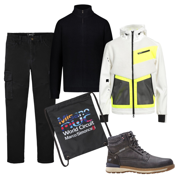 Outfit uomo - La giacca antivento. Stile Urban per Tutti i giorni. Abbinamento con pantaloni cargo, stivali e stivaletti, cappotti, borse sportive, cardigans.