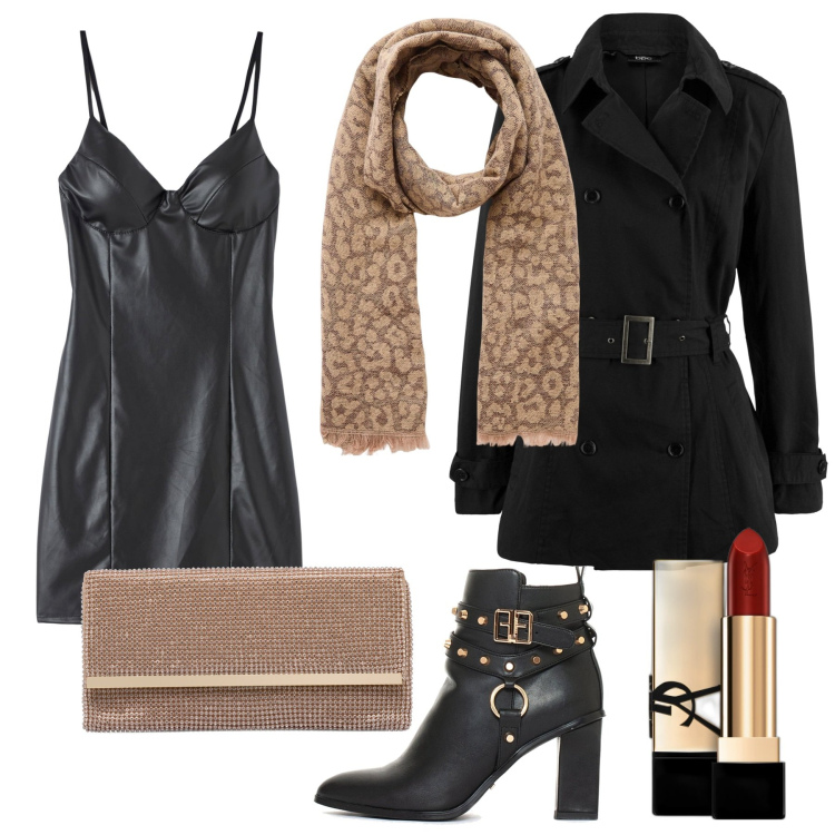 Outfit donna - My Valentine. Stile Sexy per Serata fuori. Abbinamento con trench, rossetti, vestiti corti, sciarpe, stivaletti, clutch.