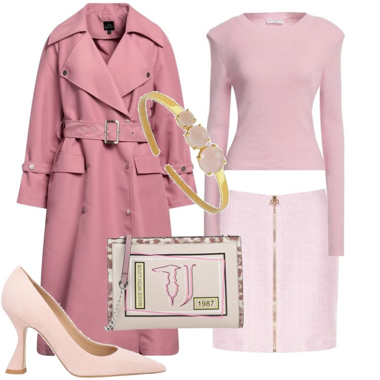 Outfit donna - Gonna mini. Stile Chic per Serata fuori. Abbinamento con décolleté, trench, borse a tracolla, pullovers, braccialetti, minigonne.