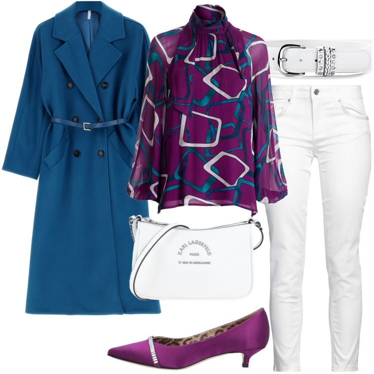 Outfit donna - Total look #1807114. Stile Casual chic per Tutti i giorni. Abbinamento con cinture, pantaloni, décolleté, borse a tracolla, cappotti, bluse.