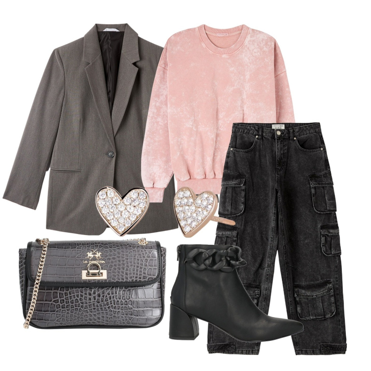 Outfit donna - Ghost outfitter - gennaio. Stile Basic per Serata fuori. Abbinamento con borse a tracolla, stivaletti, felpe, blazer, jeans, orecchini.