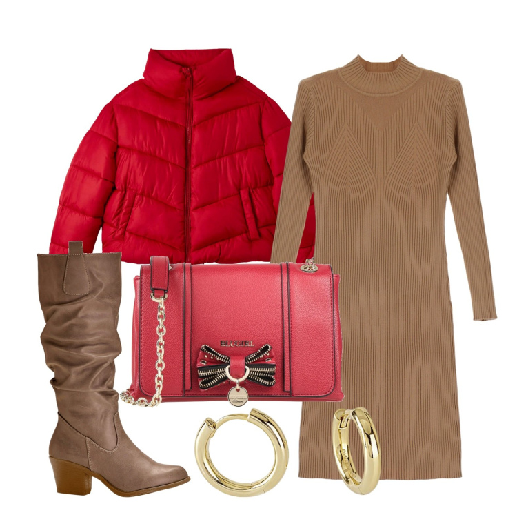 Outfit donna - Ghost outfitter - gennaio. Stile Trendy per Tutti i giorni. Abbinamento con stivali, borse a tracolla, piumini, orecchini, vestiti corti.