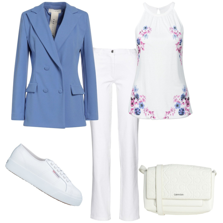 Outfit donna - Total look #1807154. Stile Casual per Tutti i giorni. Abbinamento con pantaloni, top, borse a tracolla, blazer, sneakers.