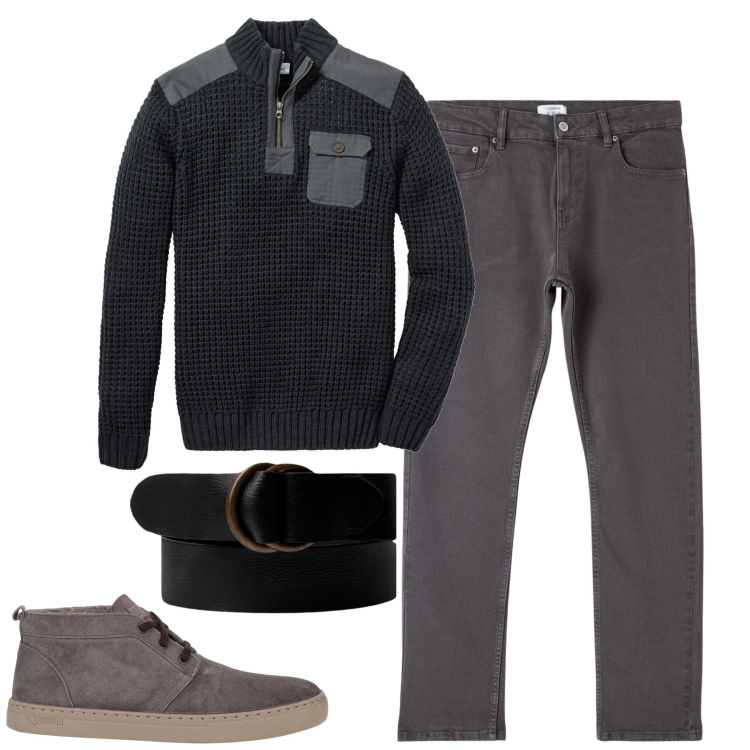 Outfit uomo - City. Stile Casual per Tutti i giorni. Abbinamento con maglieria, stivali e stivaletti, pantaloni, cinture.