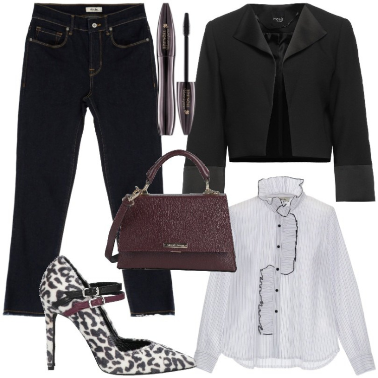 Outfit donna - Total look #1807224. Stile Casual per Tutti i giorni. Abbinamento con décolleté, blazer, borse a mano, mascara, camicie, jeans slim fit.