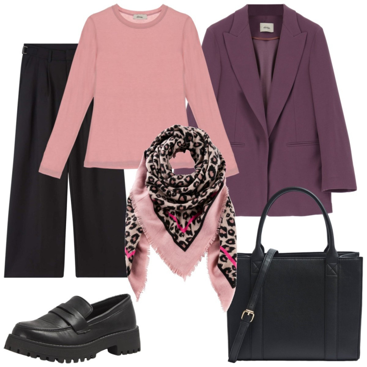 Outfit donna - Sempre perfetta. Stile Casual per Ufficio. Abbinamento con foulard, mocassini, shopping bag, pantaloni, cappotti, maglieria.