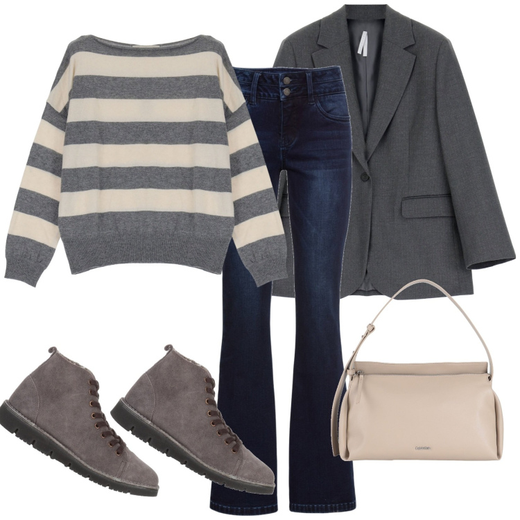 Outfit donna - Total look #1807337. Stile Casual per Tutti i giorni. Abbinamento con jeans bootcut, stivaletti, borse a mano, blazer, pullovers.