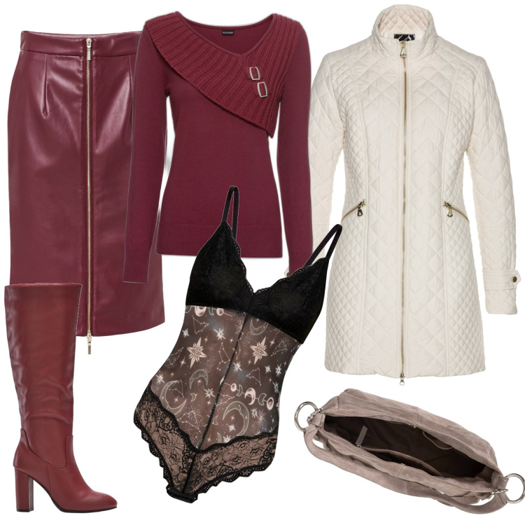 Outfit donna - Sotto il vestito la sexy lingerie. Stile Sexy per Serata fuori. Abbinamento con maglieria, blazer, borse a mano, gonne longuette, stivali sopra il ginocchio, body.