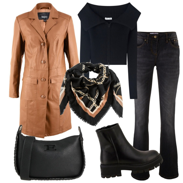 Outfit donna - La giacca anni 70. Stile 70s per Tutti i giorni. Abbinamento con jeans bootcut, blazer, foulard, borse a tracolla, maglieria, stivaletti.