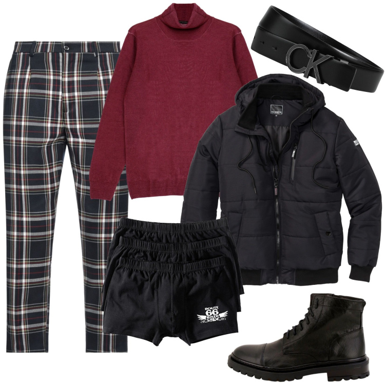 Outfit uomo - L\'intimo chic per San Valentino. Stile Trendy per Serata speciale. Abbinamento con boxer, giacche, pantaloni, cinture, scarpe stringate, maglieria.