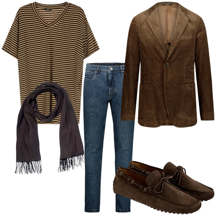 Outfit uomo - Total look #1807458. Stile Trendy per Tutti i giorni. Abbinamento con t-shirt, scarpe stringate, sciarpe, giacche, jeans.