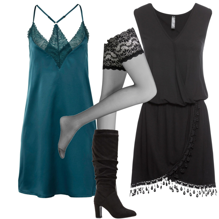 Outfit donna - La sottoveste vedo non vedo. Stile Sexy per Serata fuori. Abbinamento con vestiti, stivali sopra il ginocchio, collant, sottovesti.