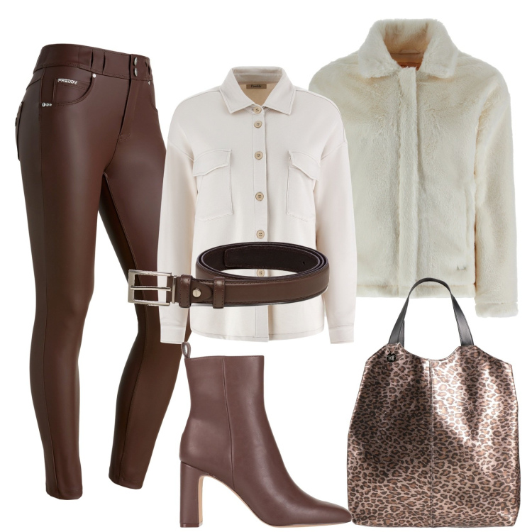 Outfit donna - Freddy in love, al primo sguardo. Stile Casual chic per Serata fuori. Abbinamento con borse a mano, stivaletti, pantaloni skinny, cappotti, camicie, cinture.