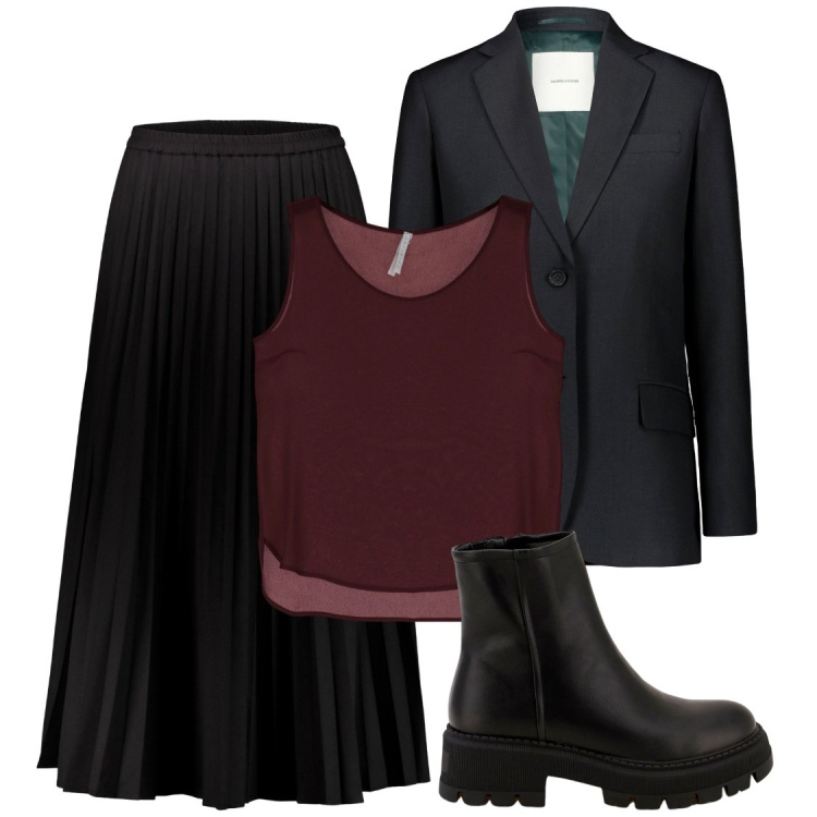 Outfit donna - Total look #1807576. Abbinamento con stivaletti, canottiere, gonne lunghe, blazer.