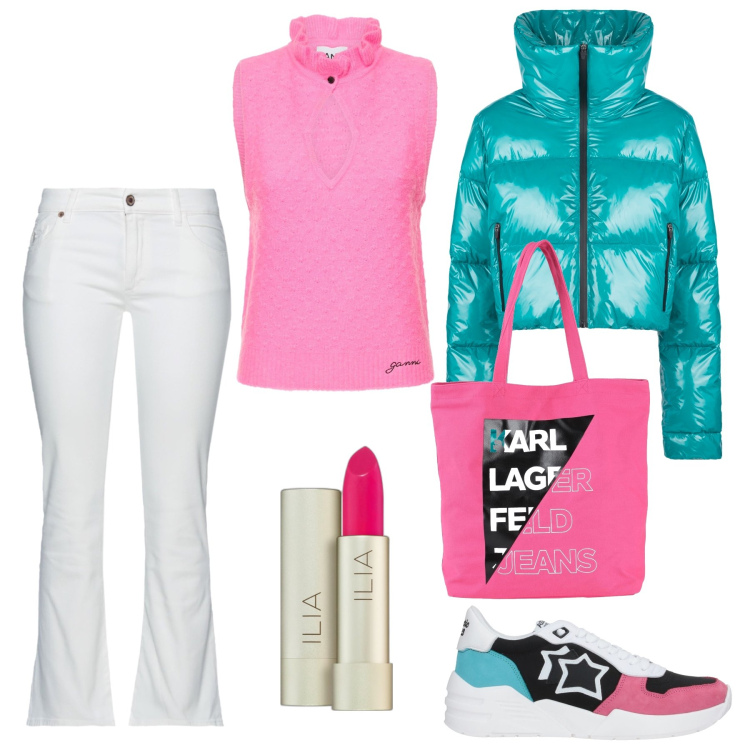 Outfit donna - Total look #1807608. Stile Casual chic per Tutti i giorni. Abbinamento con borse a spalla, pantaloni, sneakers, rossetti, blazer, maglieria.