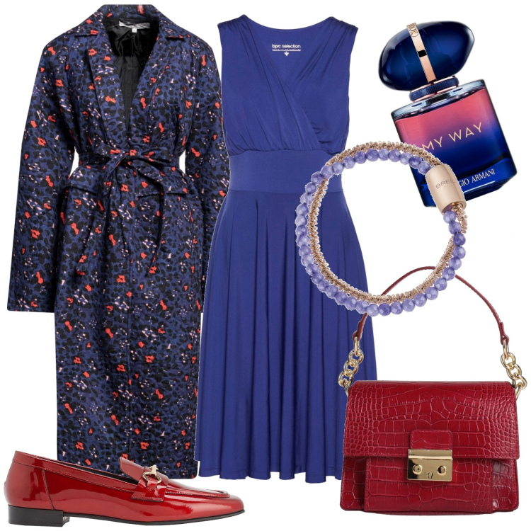 Outfit donna - Total look #1807619. Stile Casual chic per Tutti i giorni. Abbinamento con vestiti, cappotti, mocassini, borse a mano, braccialetti, profumi.