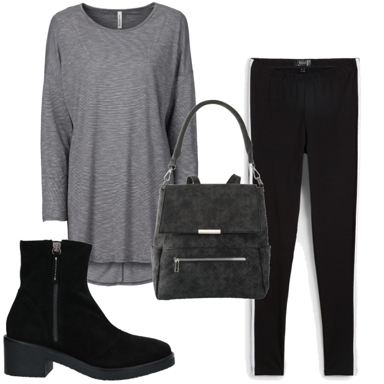 Outfit donna - Total look #1807645. Stile Basic per Tutti i giorni. Abbinamento con leggings, zaini, maglieria, stivaletti.