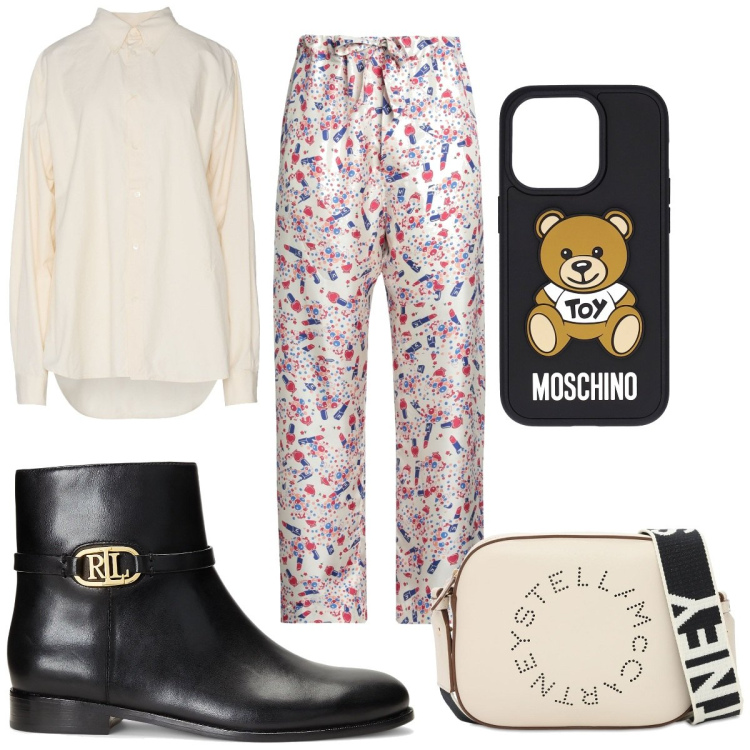 Outfit donna - Total look #1807650. Stile Trendy per Tutti i giorni. Abbinamento con pantaloni, stivaletti, camicie, borse a spalla, cover telefono.