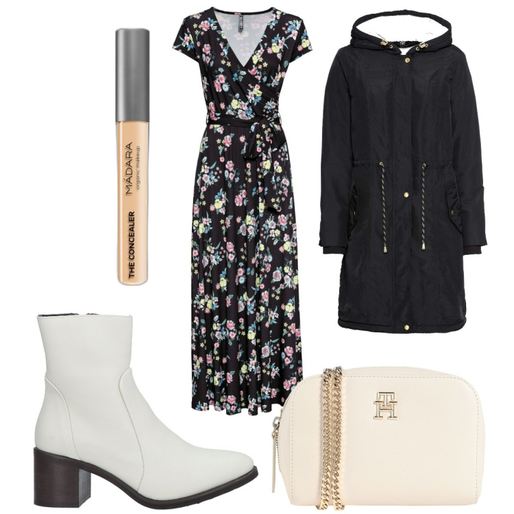 Outfit donna - Total look #1807657. Stile Romantica per Tutti i giorni. Abbinamento con vestiti lunghi, parka, borse a tracolla, stivaletti, correttori.