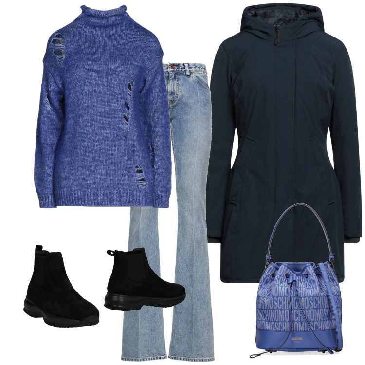 Outfit donna - Total look #1807723. Stile Casual per Tutti i giorni. Abbinamento con stivaletti chelsea, maglieria, piumini, borse a secchiello, jeans slim fit.