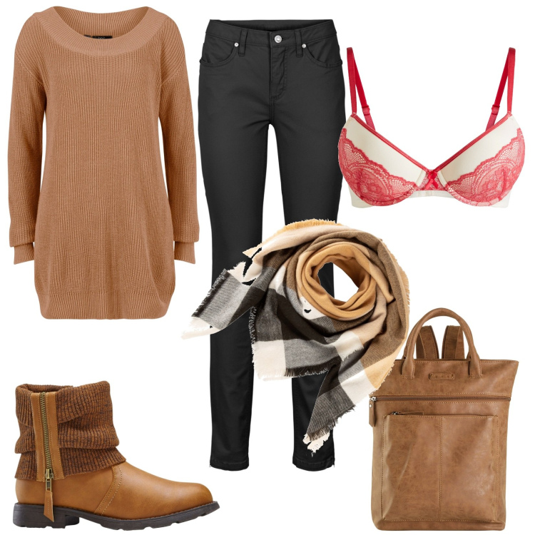 Outfit donna - lingerie Bonprix. Stile Basic per Serata fuori. Abbinamento con jeans, zaini, maglieria, foulard, stivaletti, reggiseni.