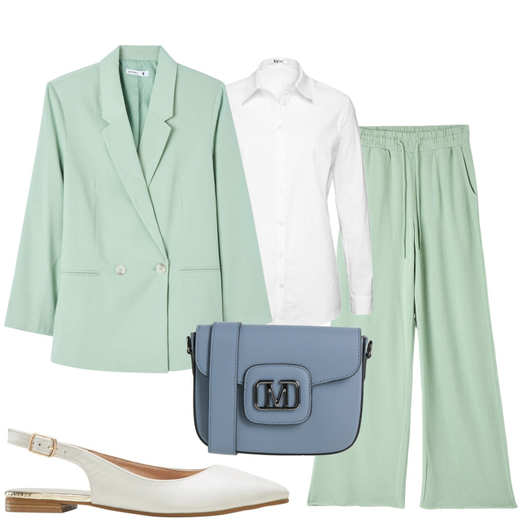Outfit donna - Total look #1807753. Stile Trendy per Tutti i giorni. Abbinamento con camicie, ballerine, borse a tracolla, pantaloni, blazer.