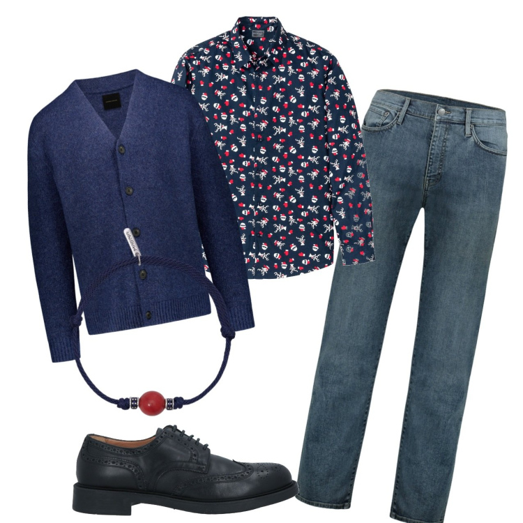 Outfit uomo - Primi fiori. Stile Casual per Tutti i giorni. Abbinamento con camicie, scarpe stringate, braccialetti, cardigans, jeans.