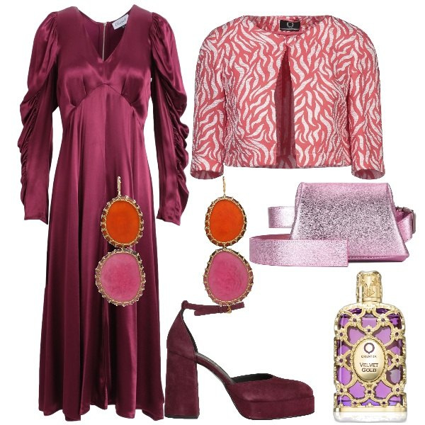 Outfit donna - Cerimonia di primavera curvy. Stile Romantica per Cerimonia. Abbinamento con vestiti midi/longuette, blazer, orecchini, décolleté, profumi, borse a spalla.