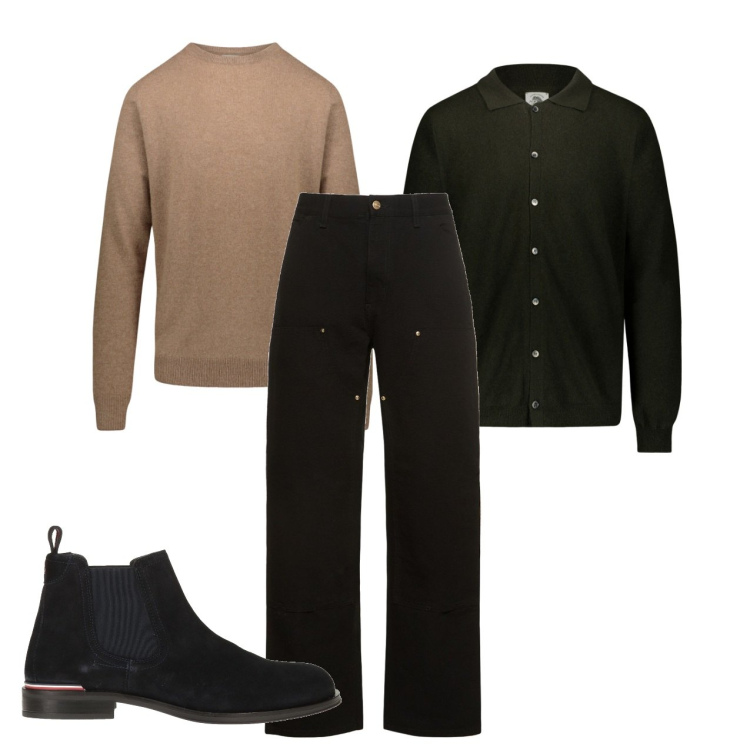 Outfit uomo - Dark. Stile Urban per Serata speciale. Abbinamento con stivali e stivaletti, maglieria, polo, jeans.
