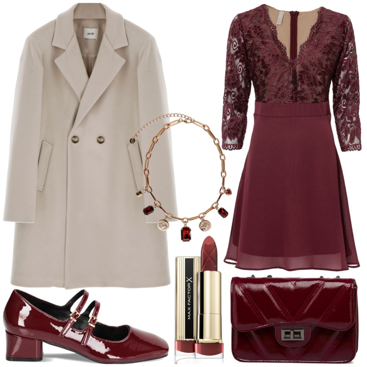 Outfit donna - A cena fuori. Stile Romantica per Serata fuori. Abbinamento con vestiti midi/longuette, rossetti, décolleté, borse a tracolla, cappotti, collane.