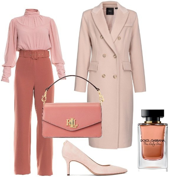 Outfit donna - Total look #1807834. Stile Casual chic per Serata fuori. Abbinamento con profumi, cappotti, tute, borse a tracolla, décolleté.