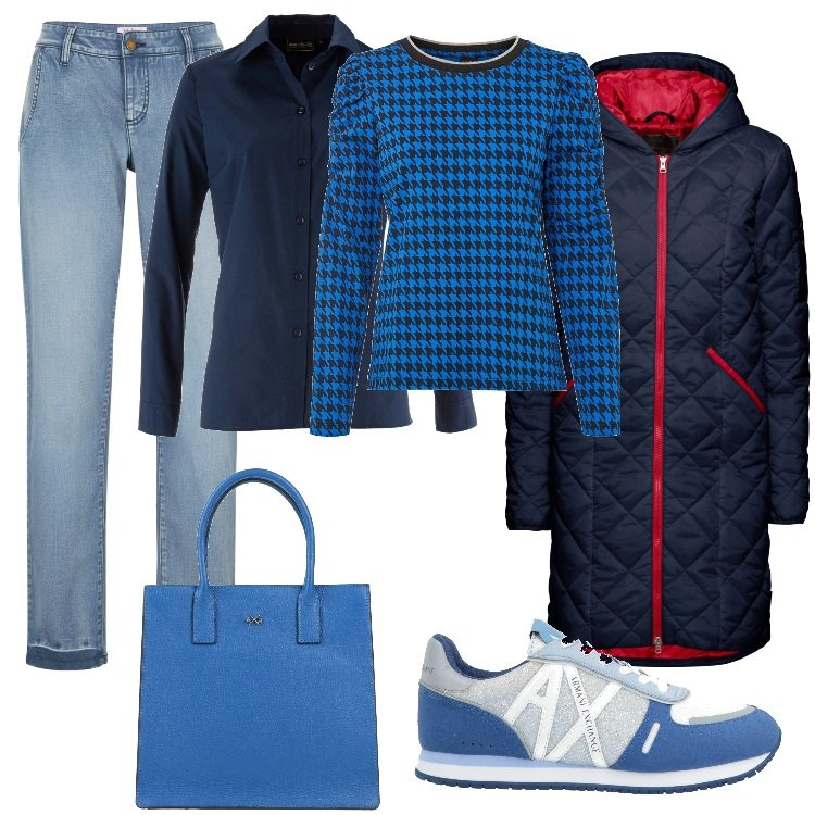 Outfit donna - elettrico blue. Stile Casual per Tutti i giorni. Abbinamento con blazer, maglieria, jeans, camicie, sneakers, borse a mano.