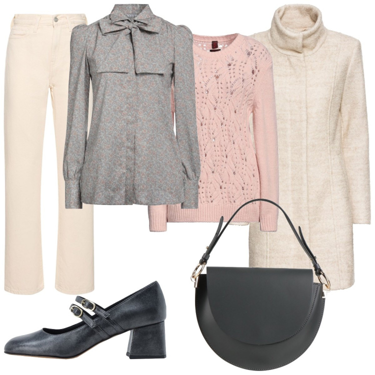 Outfit donna - Romantico tenue. Stile Romantica per Serata fuori. Abbinamento con cappotti, pullovers, camicie, borse a mano, décolleté, jeans dritti.