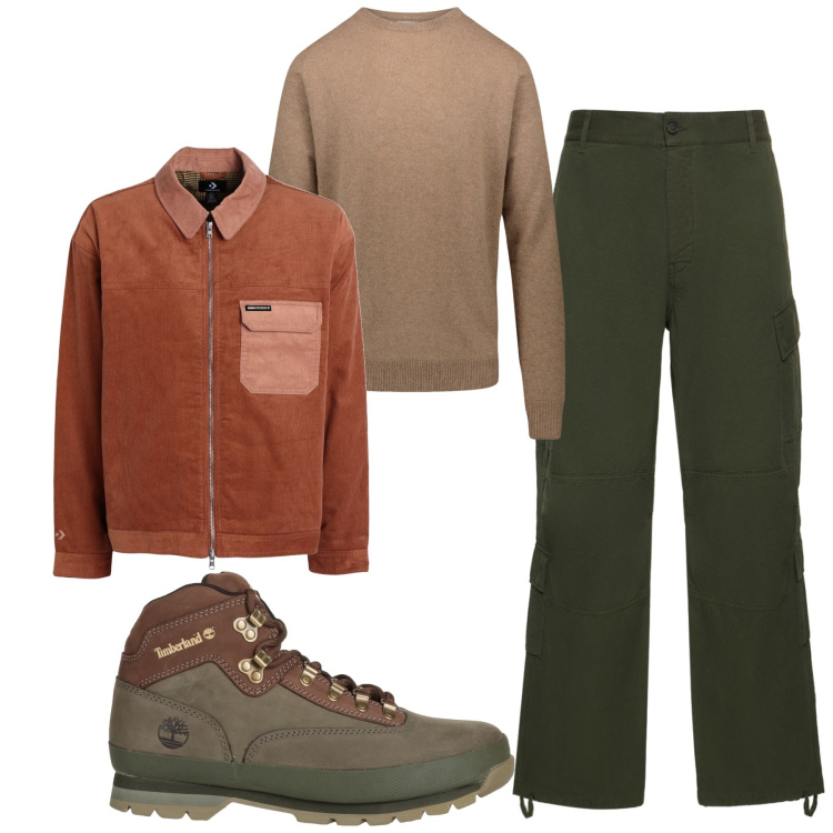 Outfit uomo - Inverno. Stile Trendy per Tutti i giorni. Abbinamento con giacche, stivali e stivaletti, maglieria, pantaloni cargo.
