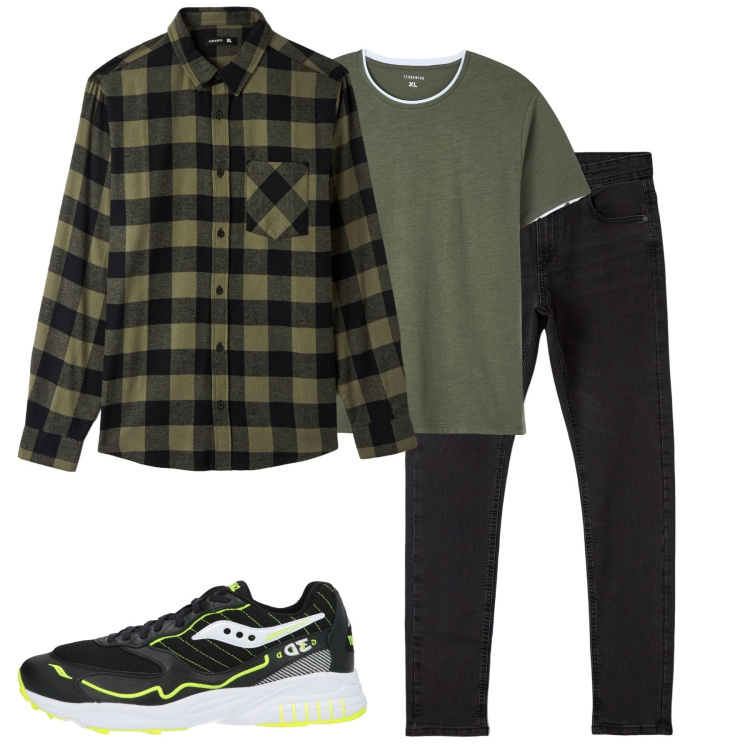 Outfit uomo - Total look #1808028. Stile Casual per Tutti i giorni. Abbinamento con sneakers, t-shirt, jeans skinny, camicie.