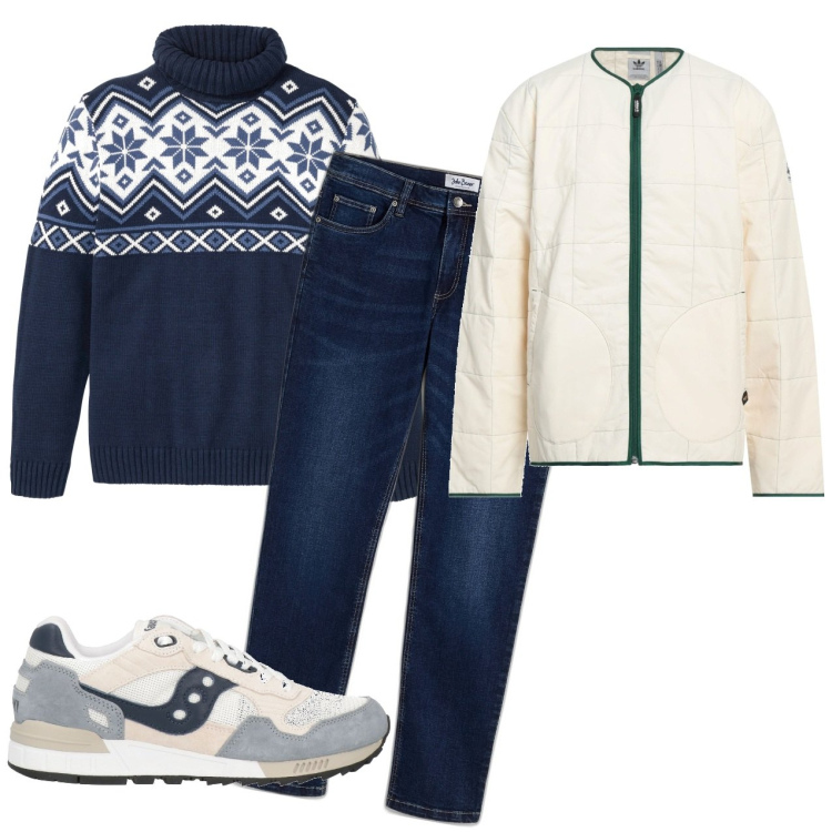 Outfit uomo - In jeans. Stile Casual per Tutti i giorni. Abbinamento con jeans dritti, maglieria, sneakers, cappotti.
