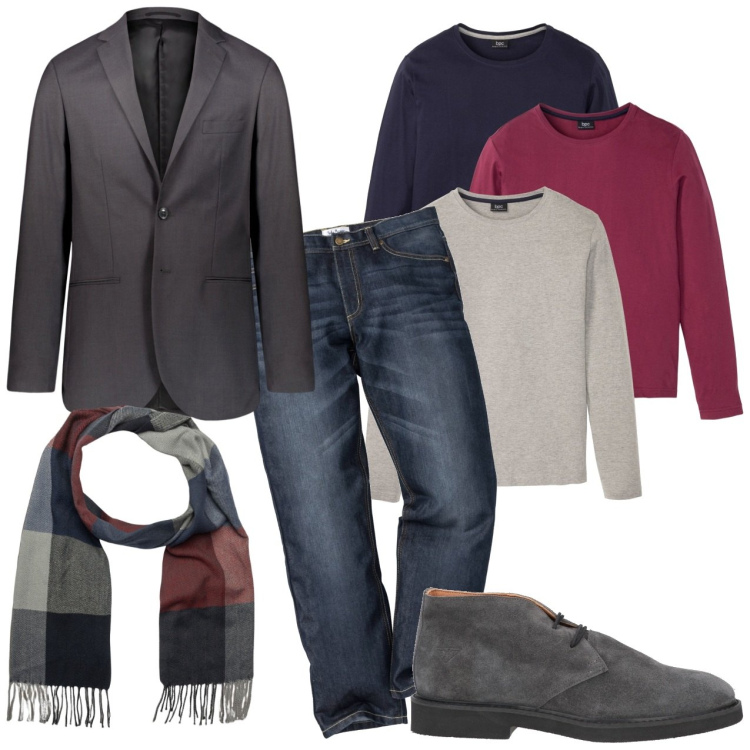 Outfit uomo - Oggi quale pullover?. Stile Casual per Tutti i giorni. Abbinamento con maglieria, jeans dritti, stivali e stivaletti, giacche, sciarpe.