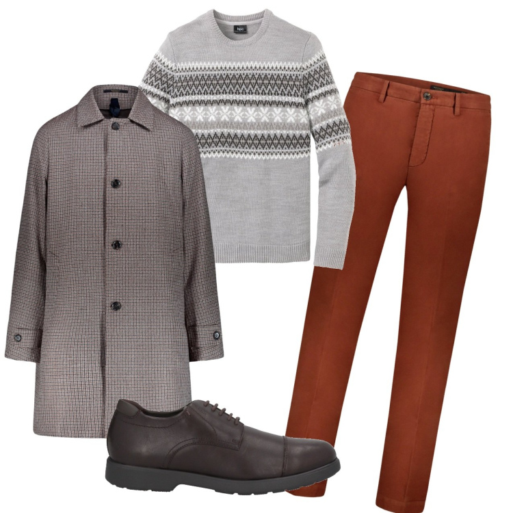 Outfit uomo - Il cappotto vintage. Stile Trendy per Tutti i giorni. Abbinamento con maglieria, scarpe stringate, pantaloni, cappotti.