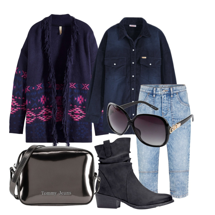 Outfit donna - Ghost outfitter - gennaio. Stile Trendy per Tutti i giorni. Abbinamento con occhiali da sole, stivaletti texani, cardigans, pantaloni capri, camicie, borse a tracolla.