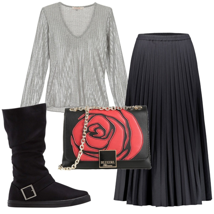 Outfit donna - Total look #1808096. Stile Trendy per Serata fuori. Abbinamento con stivali, borse a tracolla, maglieria, gonne lunghe.