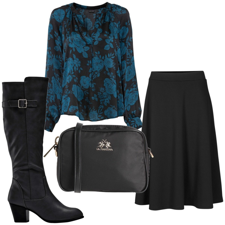 Outfit donna - Total look #1808103. Stile Trendy per Tutti i giorni. Abbinamento con gonne longuette, stivali, tuniche, borse a tracolla.